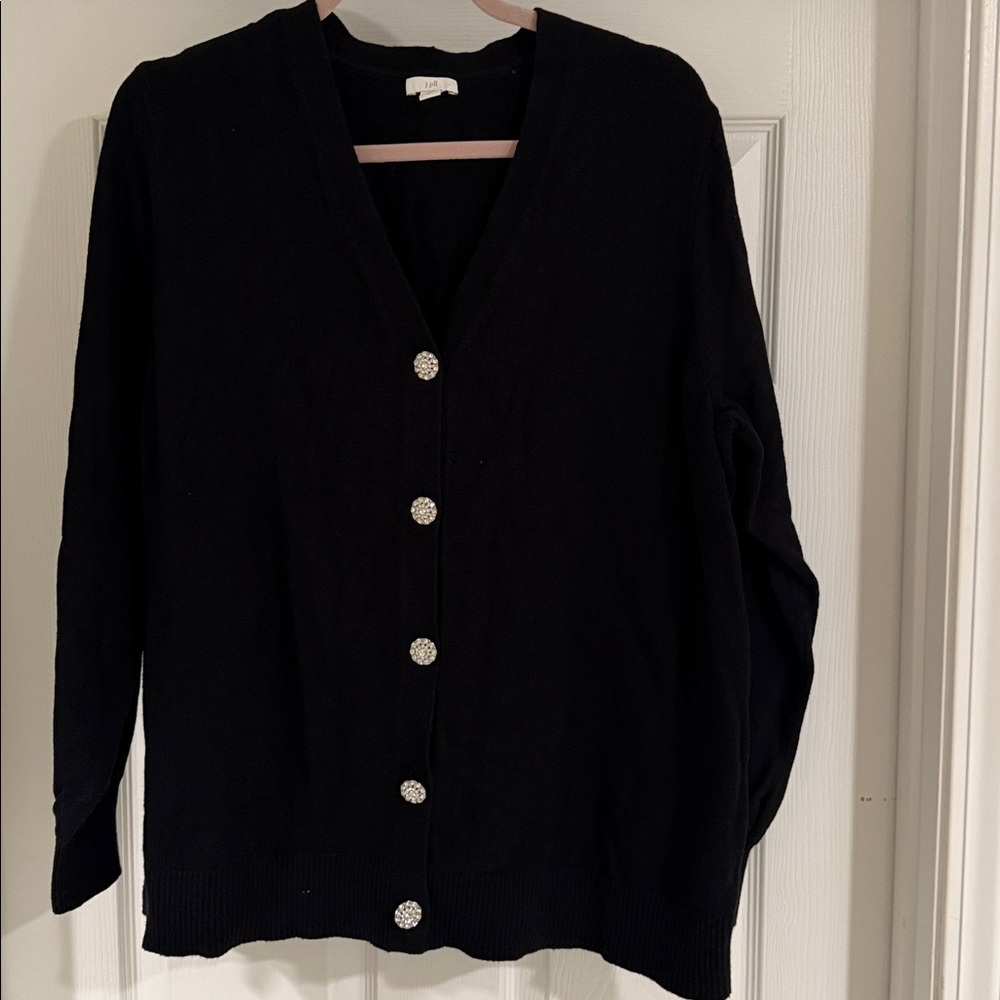 J.Jill Black Cardigan with rhinestone buttons - XL TALL